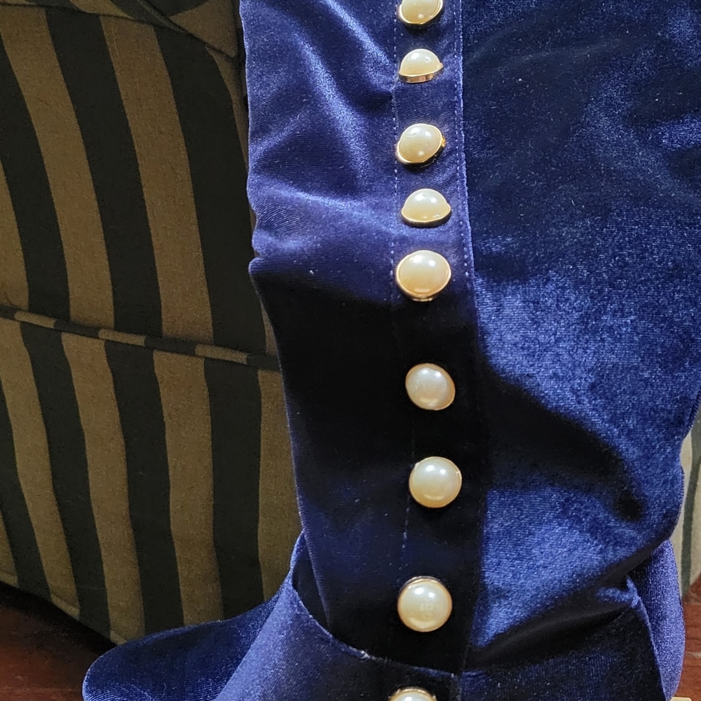 BLUE VELVET OVER KNEE BOOTS - Picture 7 of 9